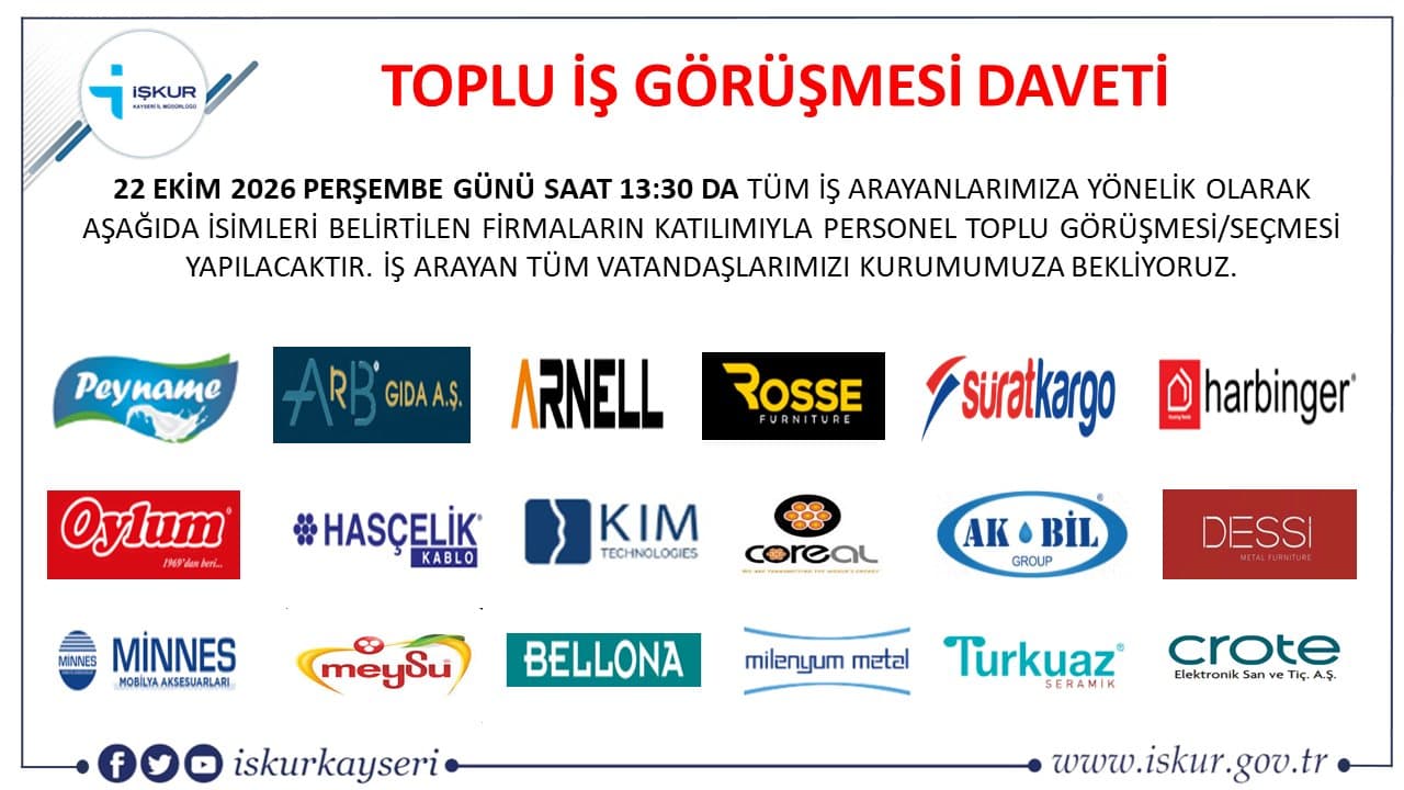 Kayseri’de 423 kişilik toplu iş görüşmesi yapılacak