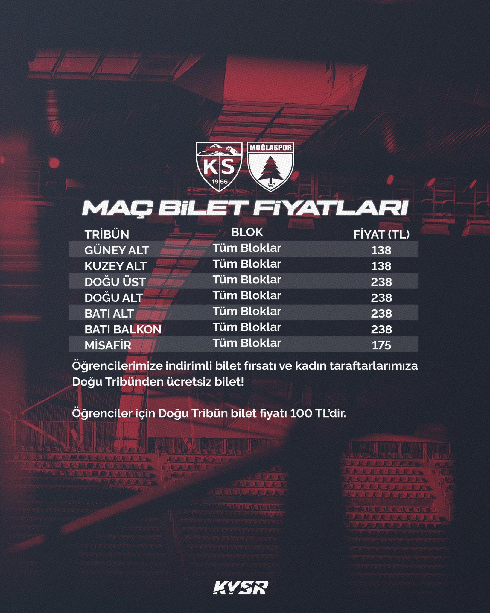Kayserispor – Muğlaspor maçının biletleri satışa çıktı
