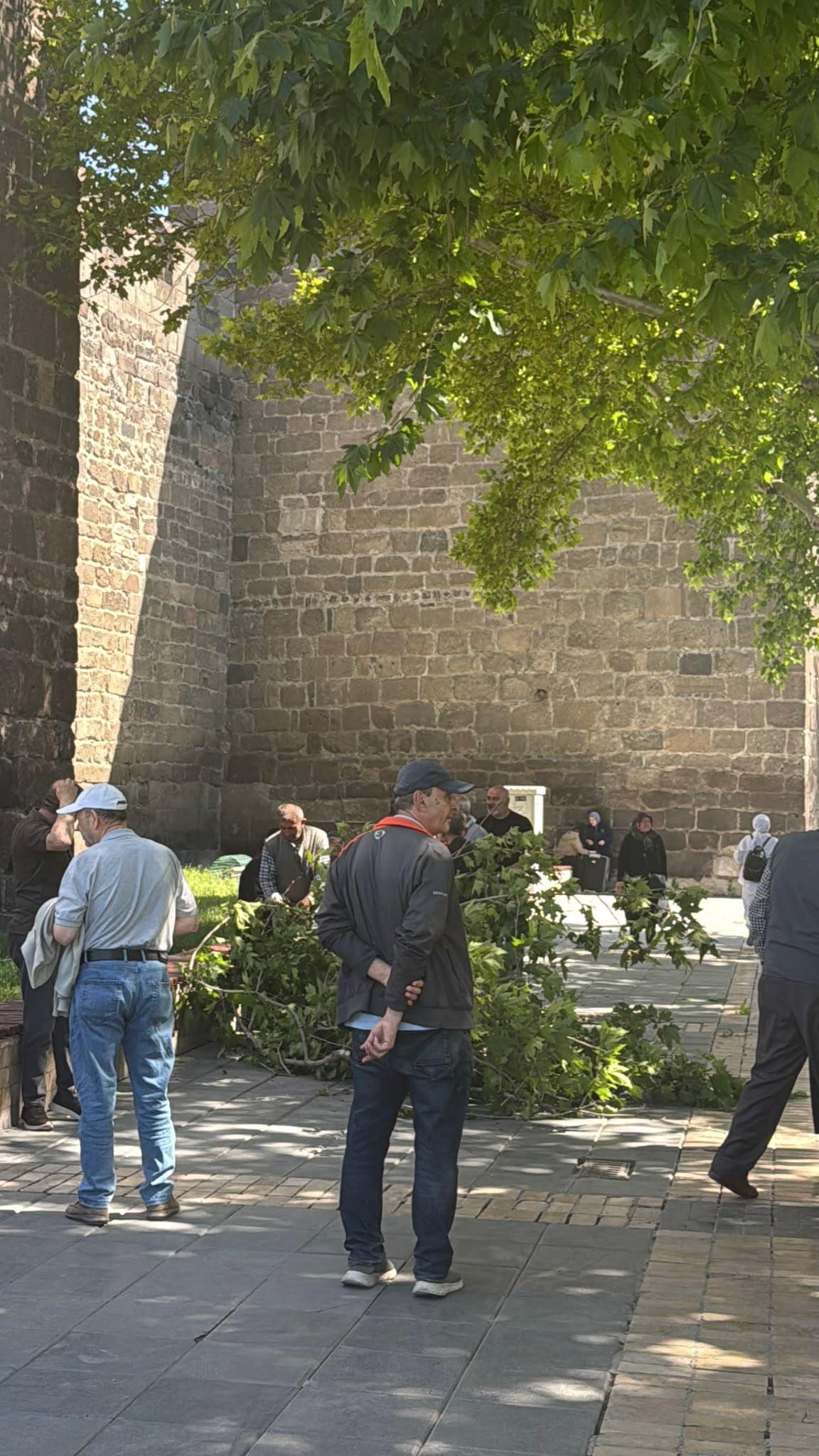 Kaleönünde oturan vatandaşların üstüne dal parçası düştü