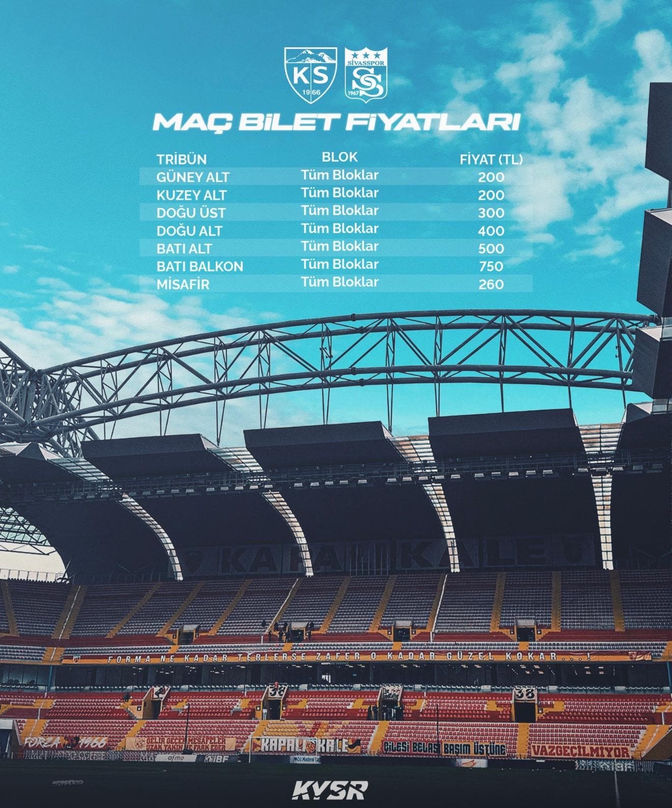 Kayserispor - Sivasspor maçının biletleri satışa çıktı