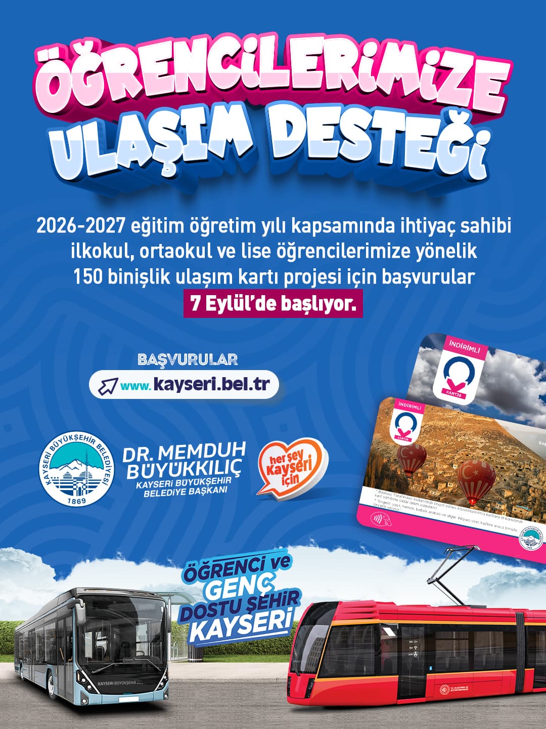 Büyükşehir’den, ihtiyaç sahibi öğrencilere ulaşım kartı desteği