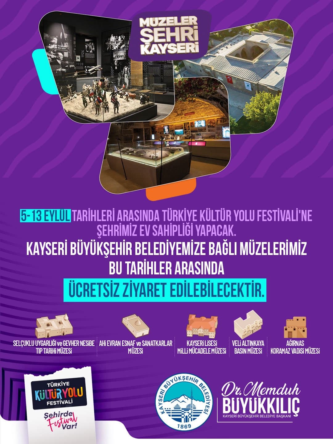 Büyükşehir müzeleri, Türkiye Kültür Yolu Festivali boyunca ücretsiz