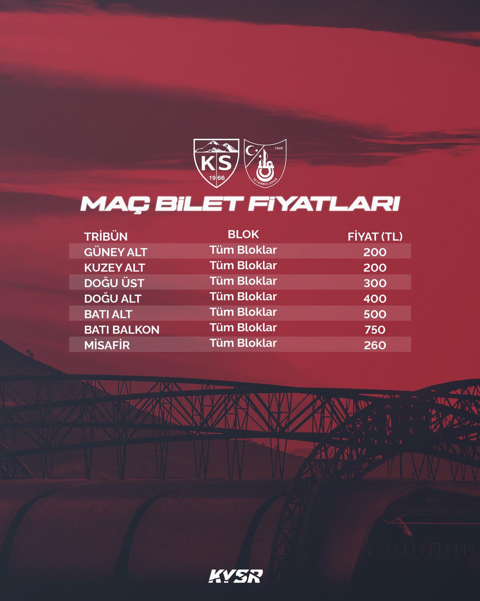 Kayserispor - İstanbulspor maç biletleri satışa çıktı