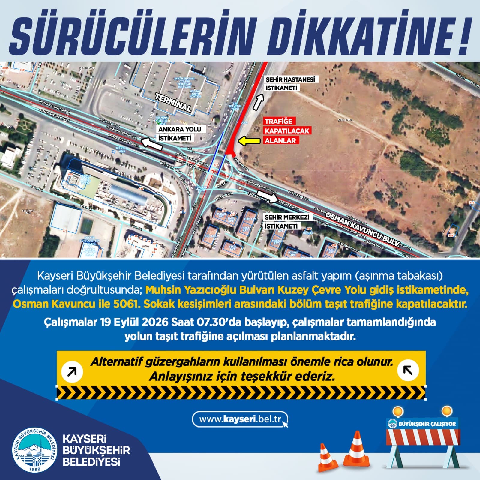 Osman Kavuncu Bulvarı ile 5061.sokak kesişimindeki taşıt trafiği geçici olarak kapatılacak