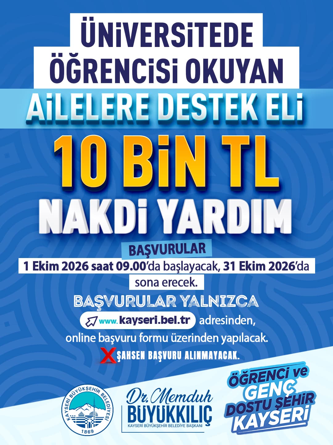 Üniversite öğrencisi bulunan dar gelirli ailelere yönelik 10 bin liralık nakdi destek