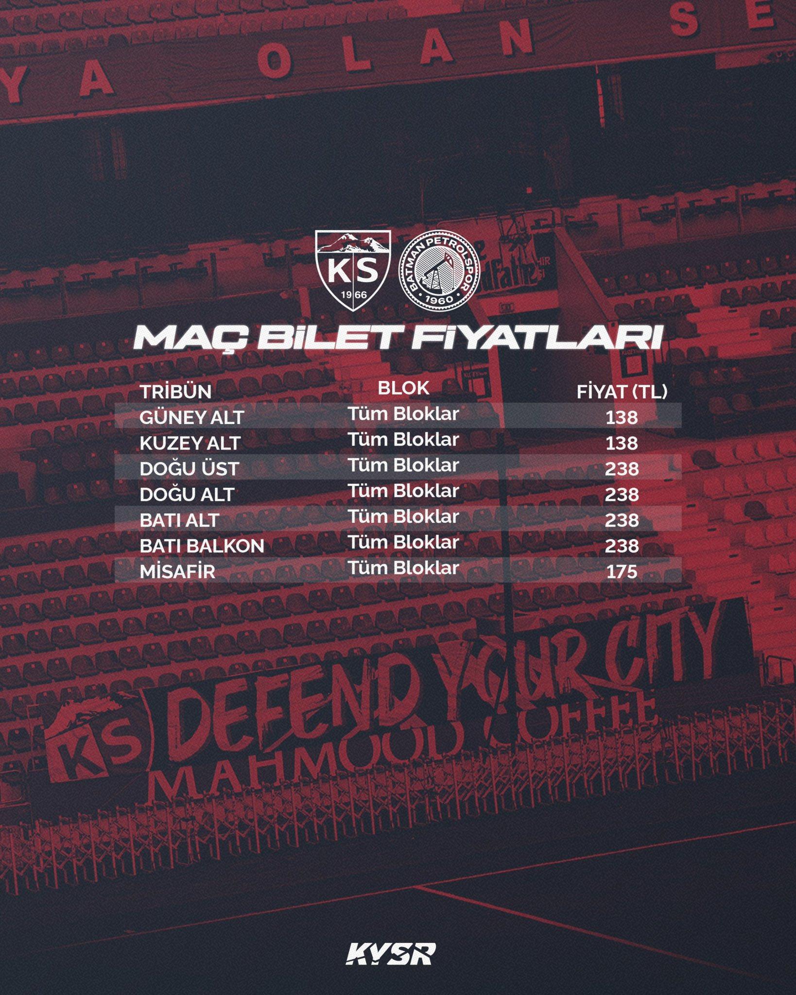 Kayserispor - Batman Petrol Spor maçının biletleri satışa çıktı